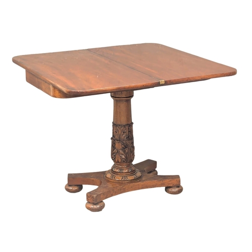 419 - A William IV mahogany tea table with carved acanthus leaf decoration on column. Circa 1830. 92x45.5x... 