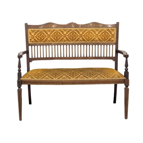 822 - An Edwardian inlaid mahogany parlour sofa. 111cm 5