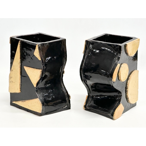 332 - A set of 3 Mid 20th Century glazed studio pottery abstract vases. 15x12x20cm.