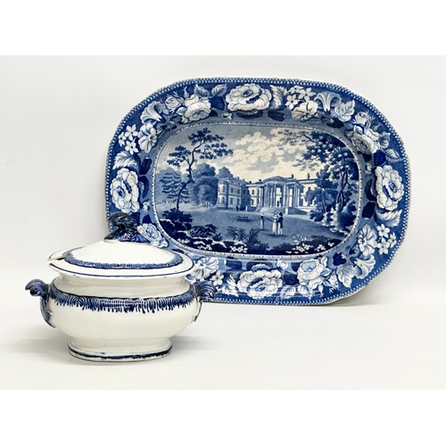 829 - A 19th Century “Luton Hoo” blue and white platter, together with a small 19th Century tureen. 32x24c... 