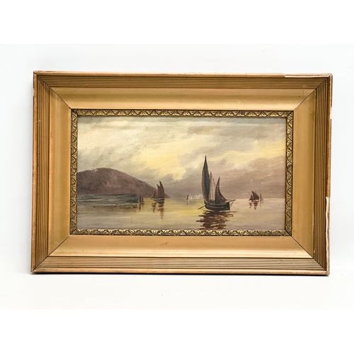 843 - An Early 20th Century oil on canvas. In gilt frame. 36x20cm. Frame 47x31.5cm.