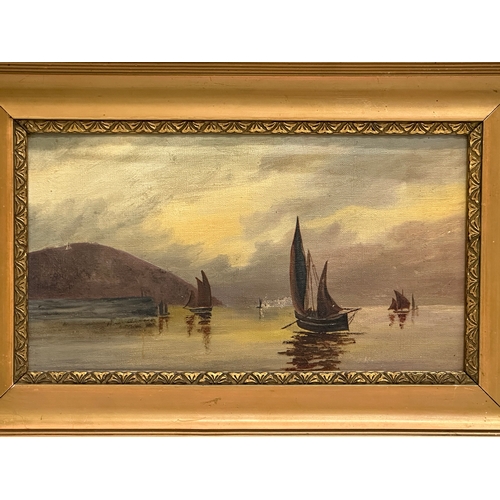 843 - An Early 20th Century oil on canvas. In gilt frame. 36x20cm. Frame 47x31.5cm.