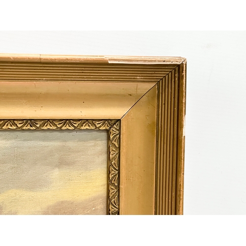 843 - An Early 20th Century oil on canvas. In gilt frame. 36x20cm. Frame 47x31.5cm.