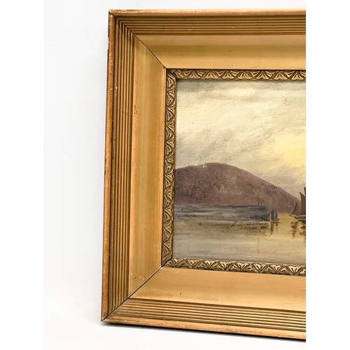 843 - An Early 20th Century oil on canvas. In gilt frame. 36x20cm. Frame 47x31.5cm.