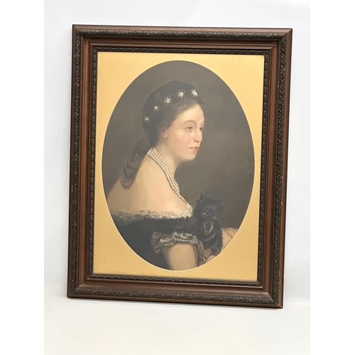 339 - A large 19th Century oil painting of a lady. Sighed on back. 51x70cm. Frame 68x86cm