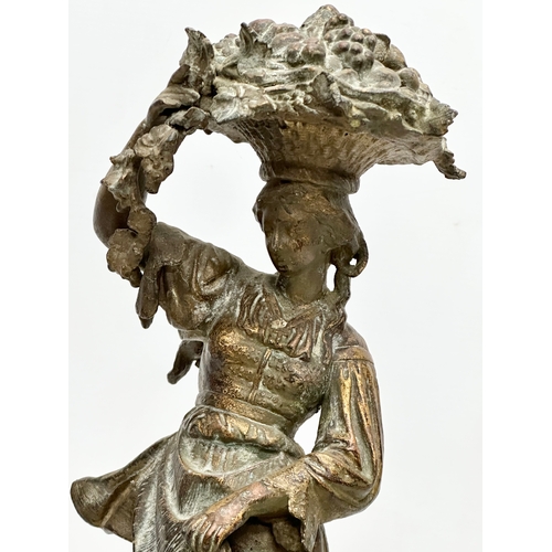 428 - A large 19th Century spelter harvest lady on stand. 18x18x44cm.