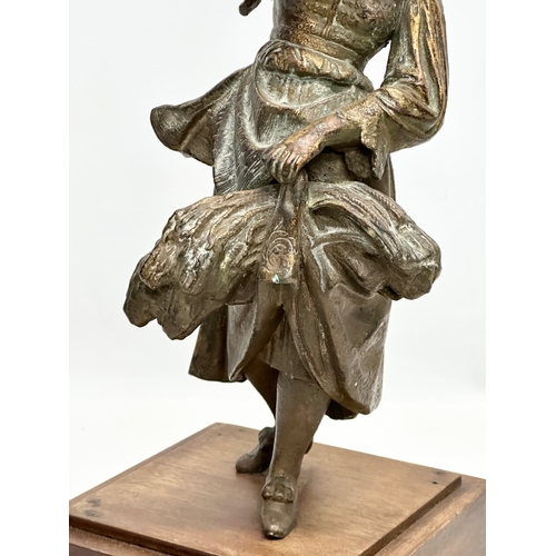 428 - A large 19th Century spelter harvest lady on stand. 18x18x44cm.