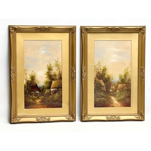 436 - A pair of Early 20th Century oil paintings in gilt frame. Frames 44x64cm.