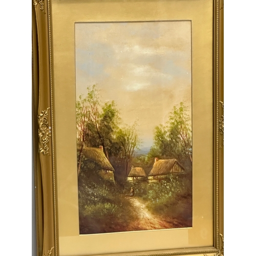 436 - A pair of Early 20th Century oil paintings in gilt frame. Frames 44x64cm.