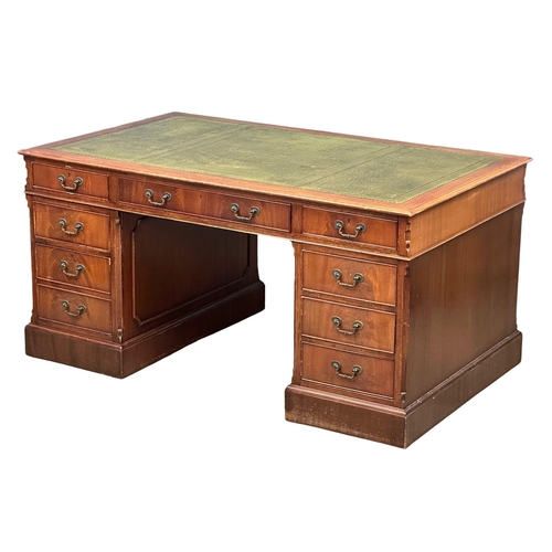 111 - A large Georgian style mahogany pedestal partners desk, with leather top. 153x92x76cm (1)