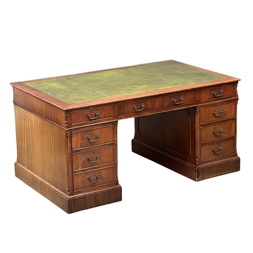 111 - A large Georgian style mahogany pedestal partners desk, with leather top. 153x92x76cm (1)