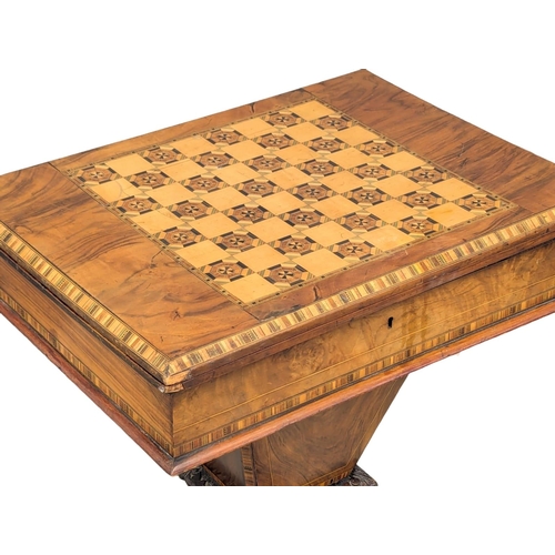 112 - A 19th Century Victorian inlaid walnut games table / work table. Circa 1860/1870. 54.5x40.5x75.5cm (... 