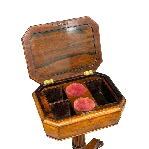 125 - An Early William IV rosewood teapoy, with lion paw feet. Circa 1830. 55x42x75cm (1)