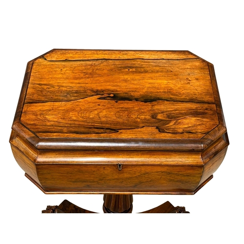 125 - An Early William IV rosewood teapoy, with lion paw feet. Circa 1830. 55x42x75cm (1)