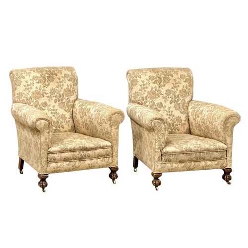 144 - A pair of Late 19th Century Victorian country house armchairs on ball & claw feet. Circa 1890-1900. ... 