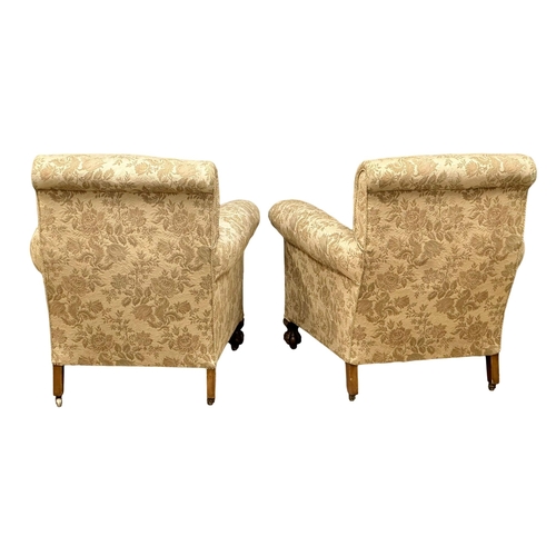 144 - A pair of Late 19th Century Victorian country house armchairs on ball & claw feet. Circa 1890-1900. ... 