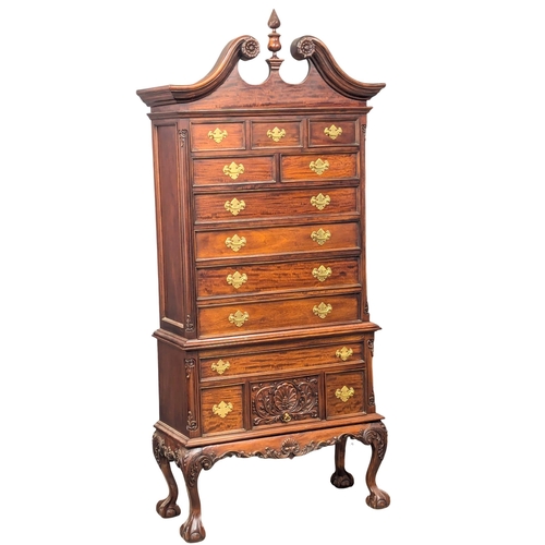 155 - A large American Chippendale style mahogany chest on chest on Ball & Claw feet. 92x41x216cm. 6