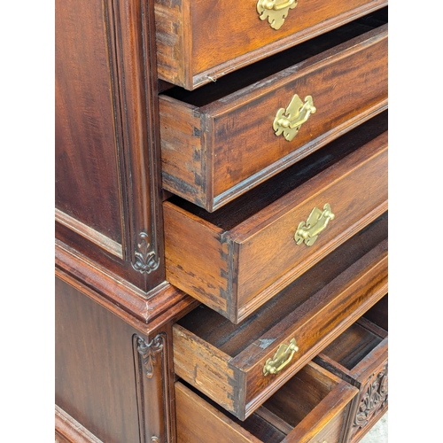 155 - A large American Chippendale style mahogany chest on chest on Ball & Claw feet. 92x41x216cm. 6