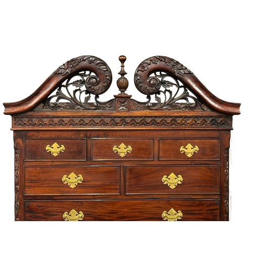 156 - A large American Chippendale style mahogany chest on chest, on ball and claw feet. 105x43x196cm. 2