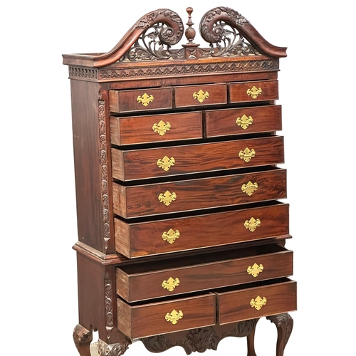 156 - A large American Chippendale style mahogany chest on chest, on ball and claw feet. 105x43x196cm. 2