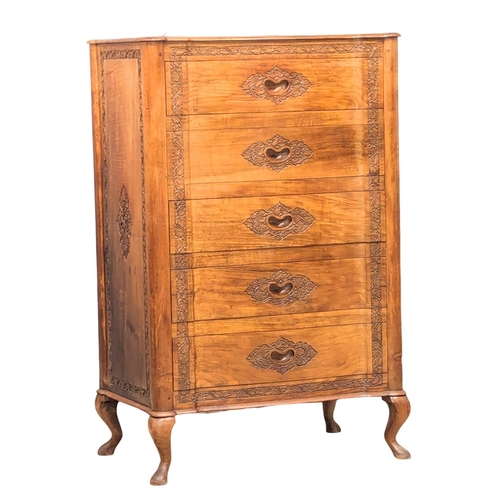 201 - A vintage olive wood chest of drawers. 64x42x99.5cm. 2