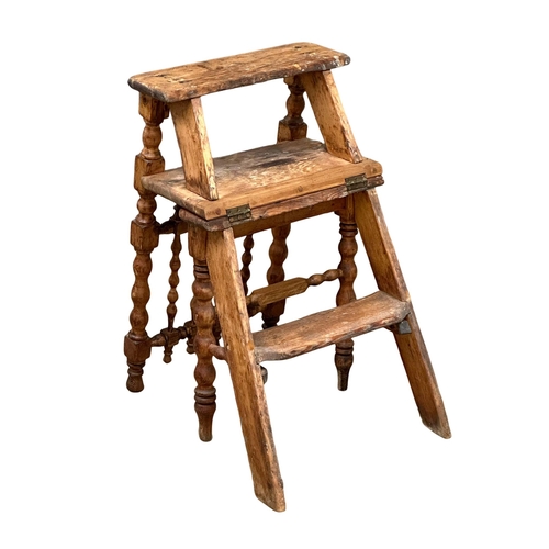 25 - A Late 19th Century Victorian pine metamorphic library chair, with bobbin turn supports. Circa 1880.... 