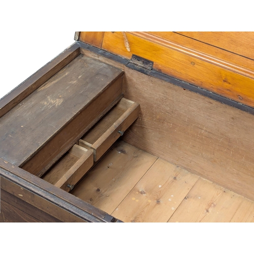 259 - A 19th Century pine kist with fitted interior, exterior drawer and original scumble paint. 104x55.5x... 