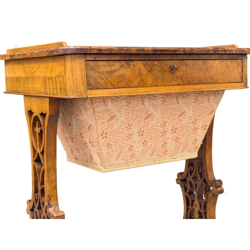 275 - A 19th Century Victorian Burr Walnut side table / work table with drawer and turned stretcher. Circa... 