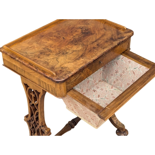 275 - A 19th Century Victorian Burr Walnut side table / work table with drawer and turned stretcher. Circa... 