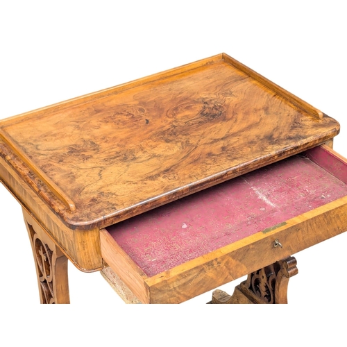 275 - A 19th Century Victorian Burr Walnut side table / work table with drawer and turned stretcher. Circa... 