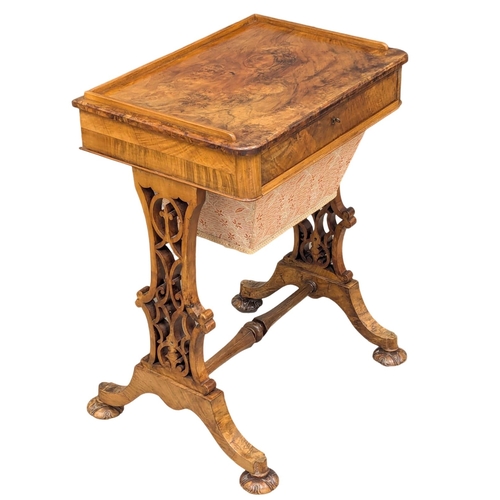 275 - A 19th Century Victorian Burr Walnut side table / work table with drawer and turned stretcher. Circa... 