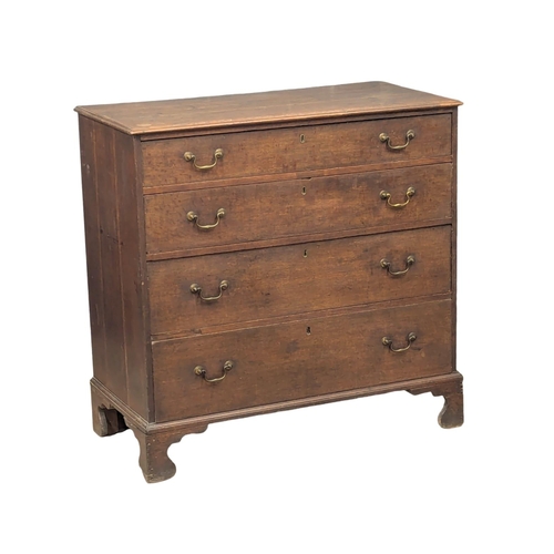 279 - A Late 18th Century George III oak chest of drawers with original handles on bracket feet. Circa 178... 