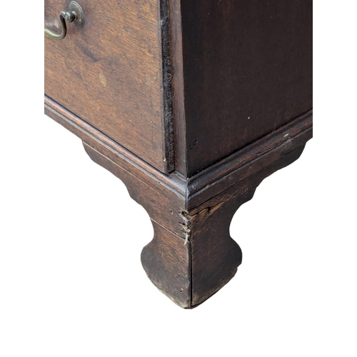 279 - A Late 18th Century George III oak chest of drawers with original handles on bracket feet. Circa 178... 