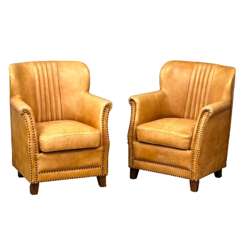 3 - A pair of good quality Art Deco style leather club chairs/armchairs. 74x70x89cm. 1