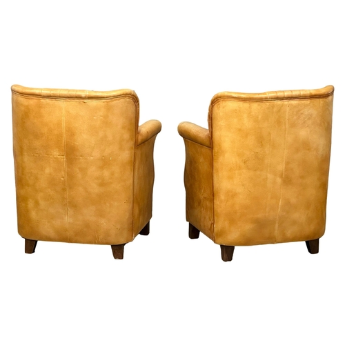 3 - A pair of good quality Art Deco style leather club chairs/armchairs. 74x70x89cm. 1