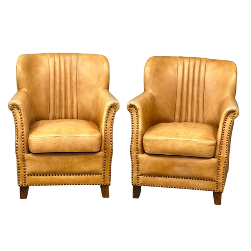 3 - A pair of good quality Art Deco style leather club chairs/armchairs. 74x70x89cm. 1