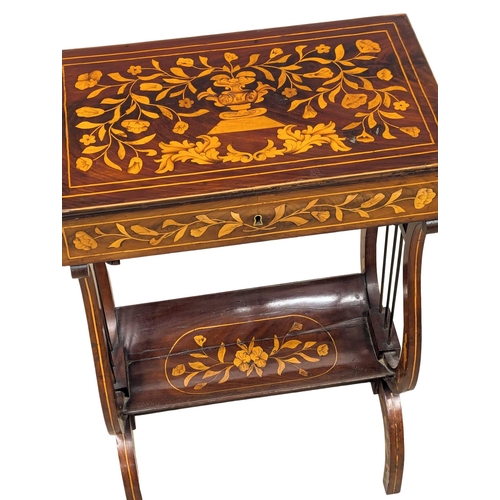 33 - A 19th Century Dutch marquetry inlaid mahogany work table with lyre shaped base. Circa 1840-1860. 49... 