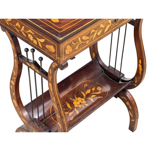 33 - A 19th Century Dutch marquetry inlaid mahogany work table with lyre shaped base. Circa 1840-1860. 49... 