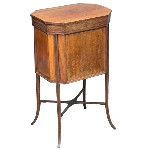 338 - A Late 19th Century Sheraton Revival inlaid mahogany work table. Circa 1890s 45.5x32.5x75.5cm (11)