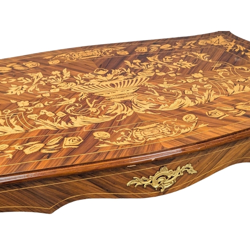 370 - A large Louis XV style inlaid dining table with brass ormolu mounts. 161x99x81.5cm. 6