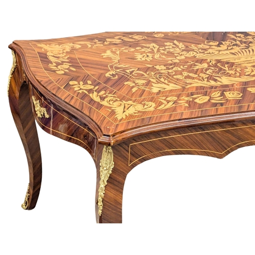 370 - A large Louis XV style inlaid dining table with brass ormolu mounts. 161x99x81.5cm. 6