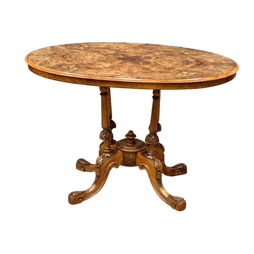 390 - A Victorian inlaid burr walnut pedestal table. Circa 1870. 104x58x68cm. 9