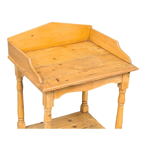 440 - A Late 19th Century Victorian pine gallery back side table / wash stand. 54x46x89cm (9)