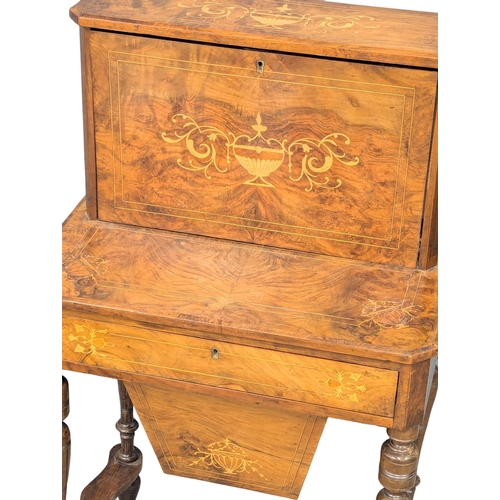 49 - A 19th Century Victorian inlaid Burr Walnut combination writing desk / work table. Circa 1870. 57x38... 