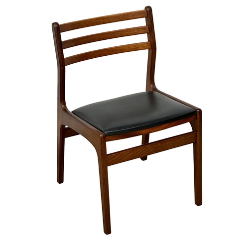 505 - A set of 6 good quality Mid Century Burmese teak dining chairs with black vinyl seats. 2