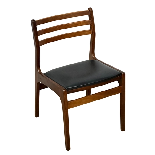 505 - A set of 6 good quality Mid Century Burmese teak dining chairs with black vinyl seats. 2