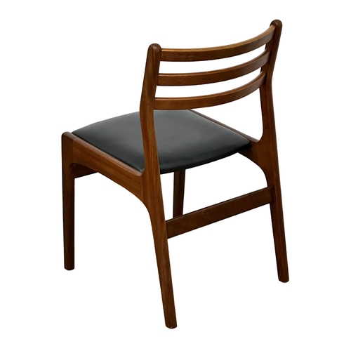 505 - A set of 6 good quality Mid Century Burmese teak dining chairs with black vinyl seats. 2