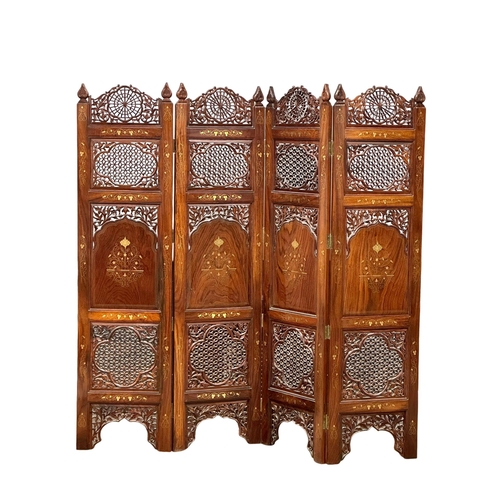 511 - A large brass inlaid Indian rosewood 4 tier room divider/screen. 183.5x178cm