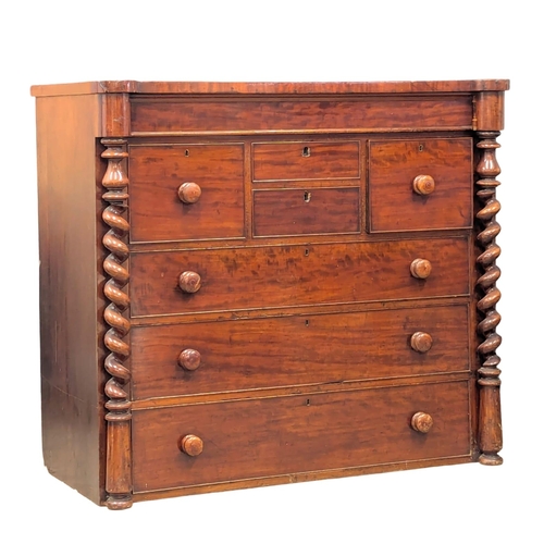 543 - A large Victorian mahogany chest of drawers with twist columns. No base. 125x61x111cm