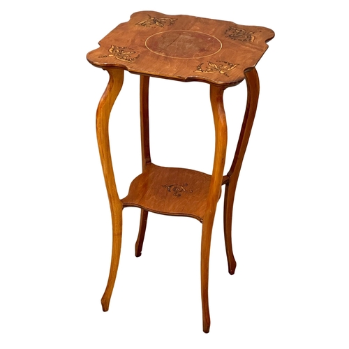 552 - An Early 20th Century stencil inlaid satin walnut plantstand. 40.5x76cm (1)